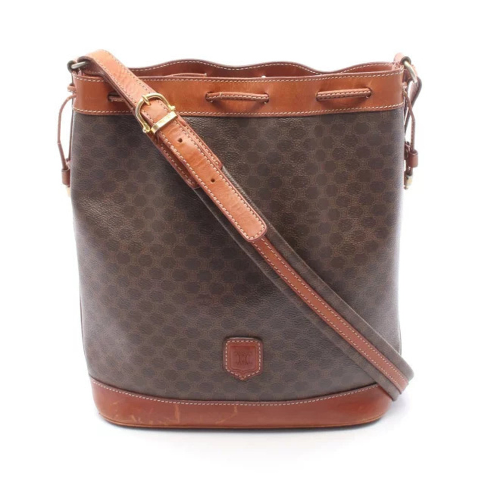 Celine Macadam Shoulder Bag Canvas Leather Brown